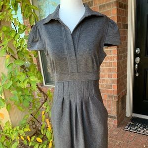 BCBG grey high waisted dress with cap sleeves